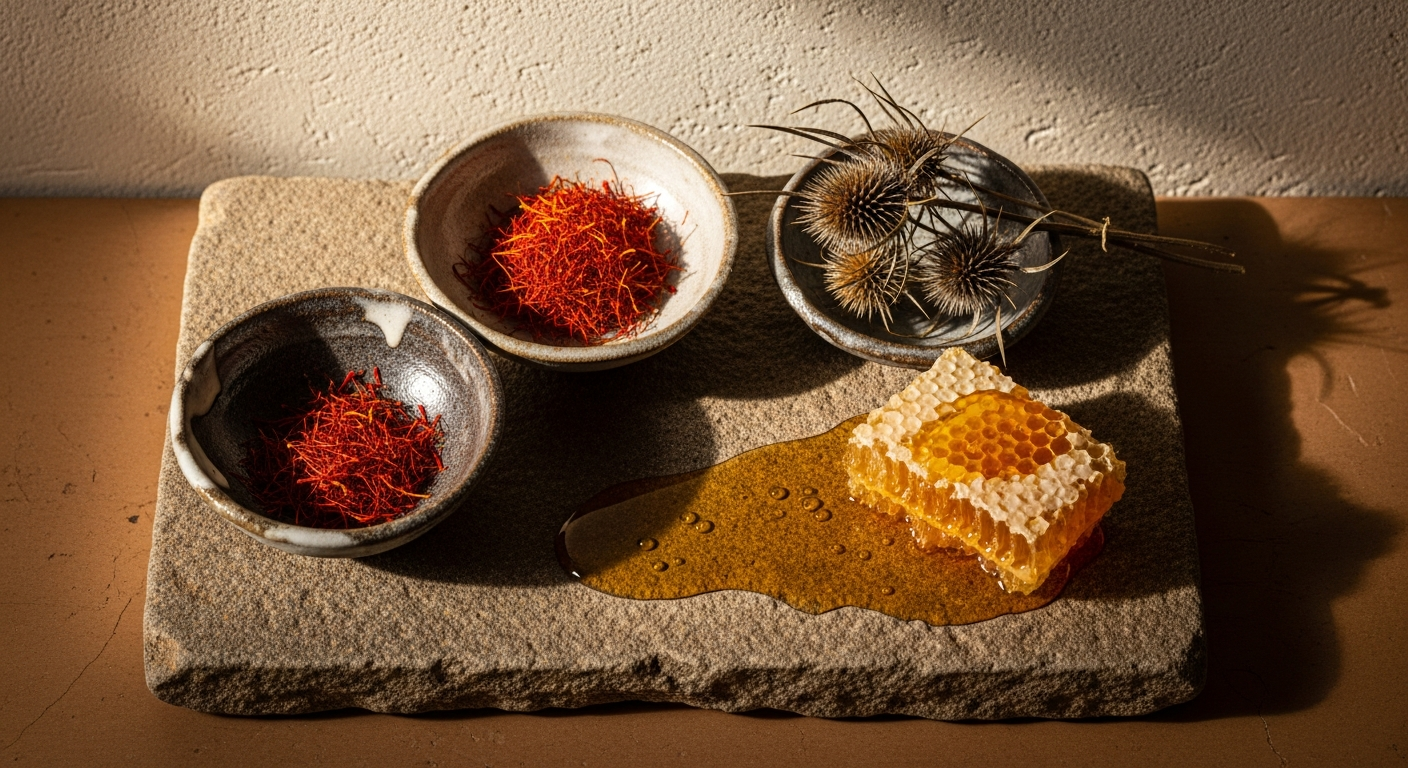 Evera — Inside the Bottle: Saffron, Thistle, Honey, editorial still