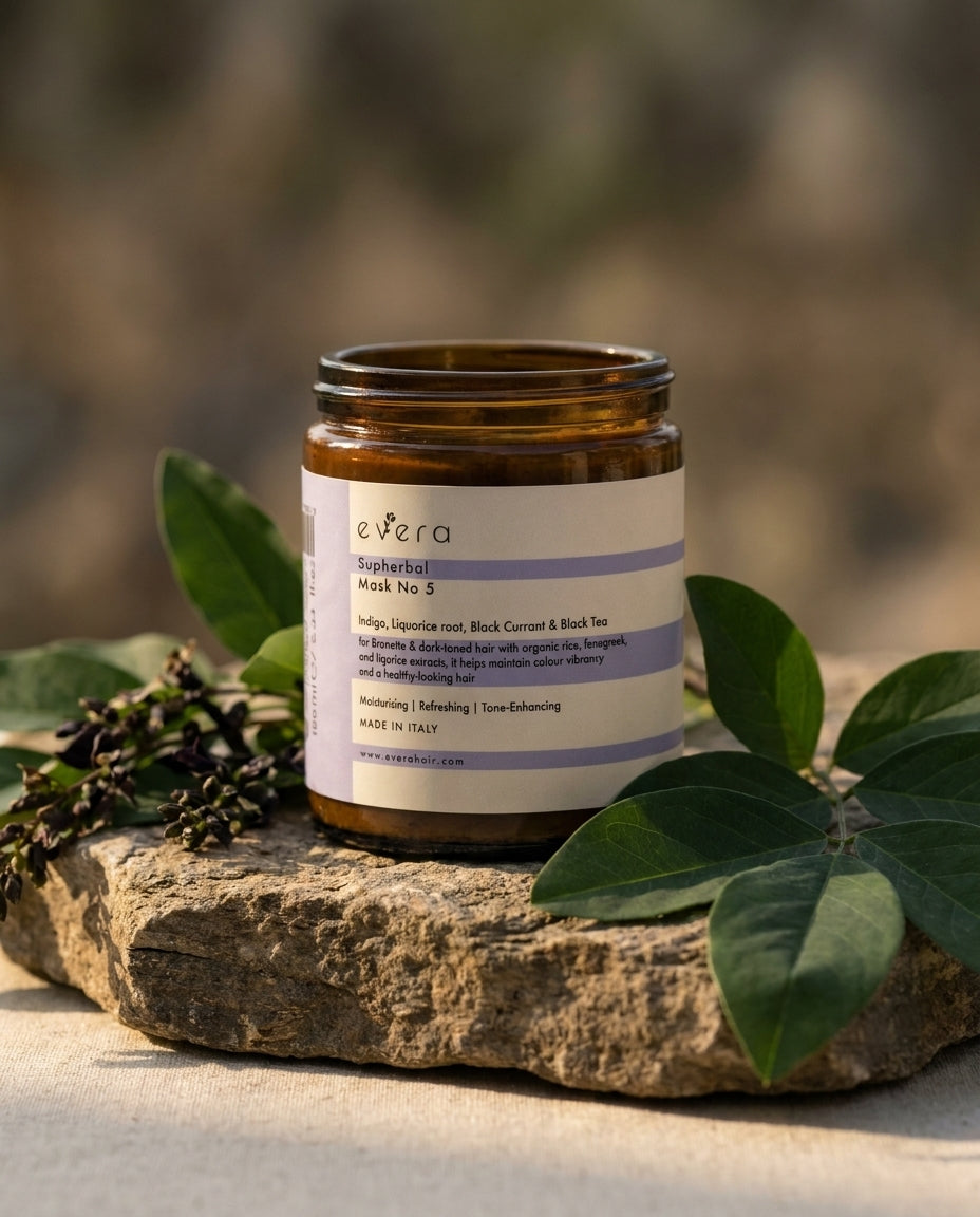 Evera Dark Mask No5 in a natural botanical setting