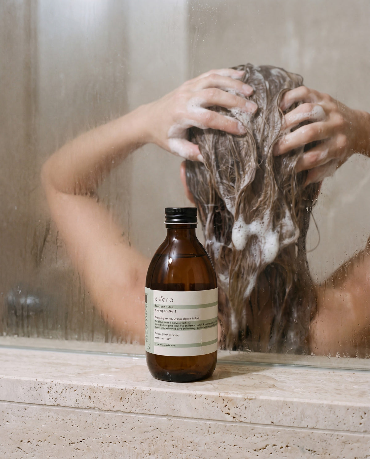 Frequent Use Shampoo N1 — in use in the shower