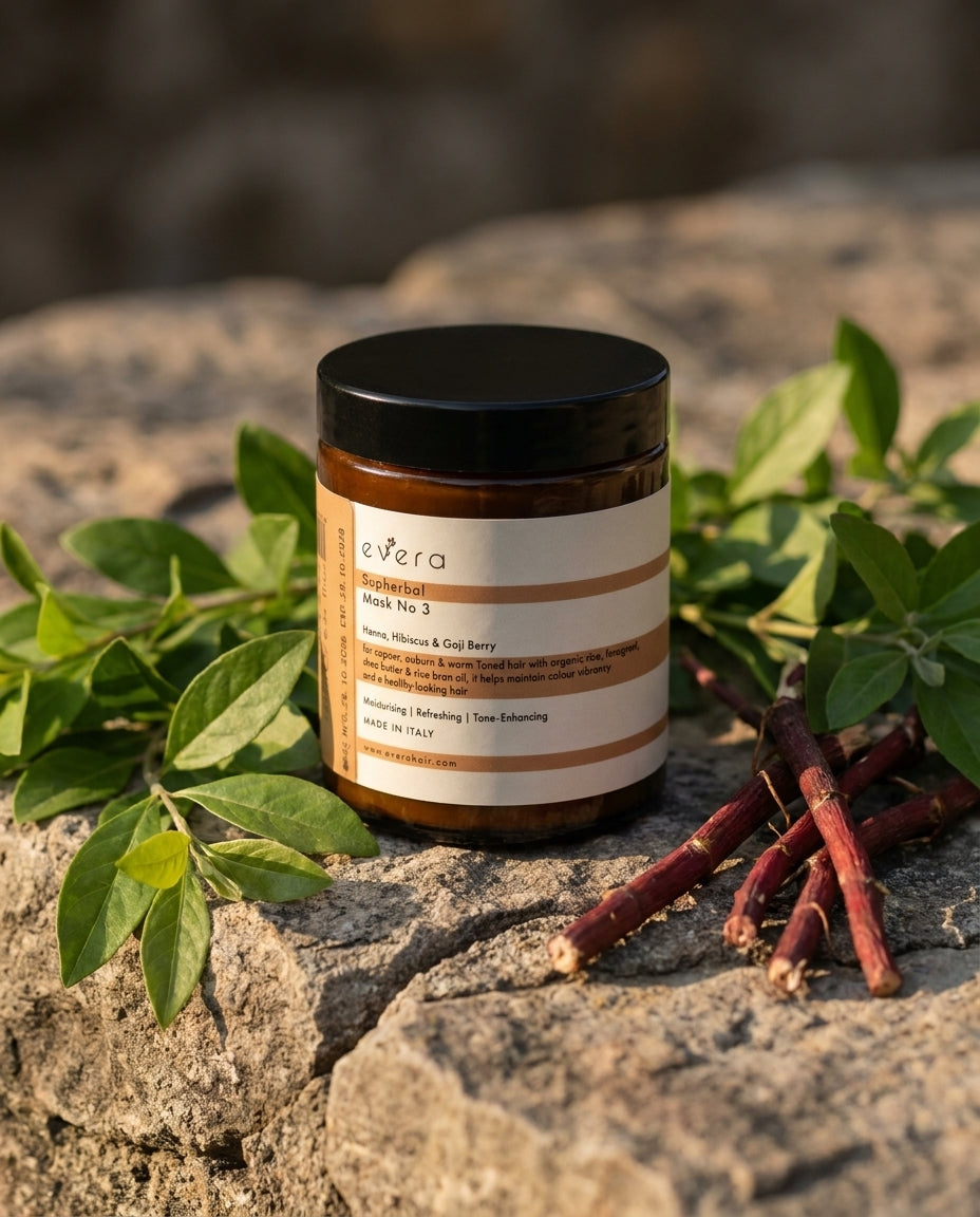 Evera Red Mask No3 in a natural botanical setting