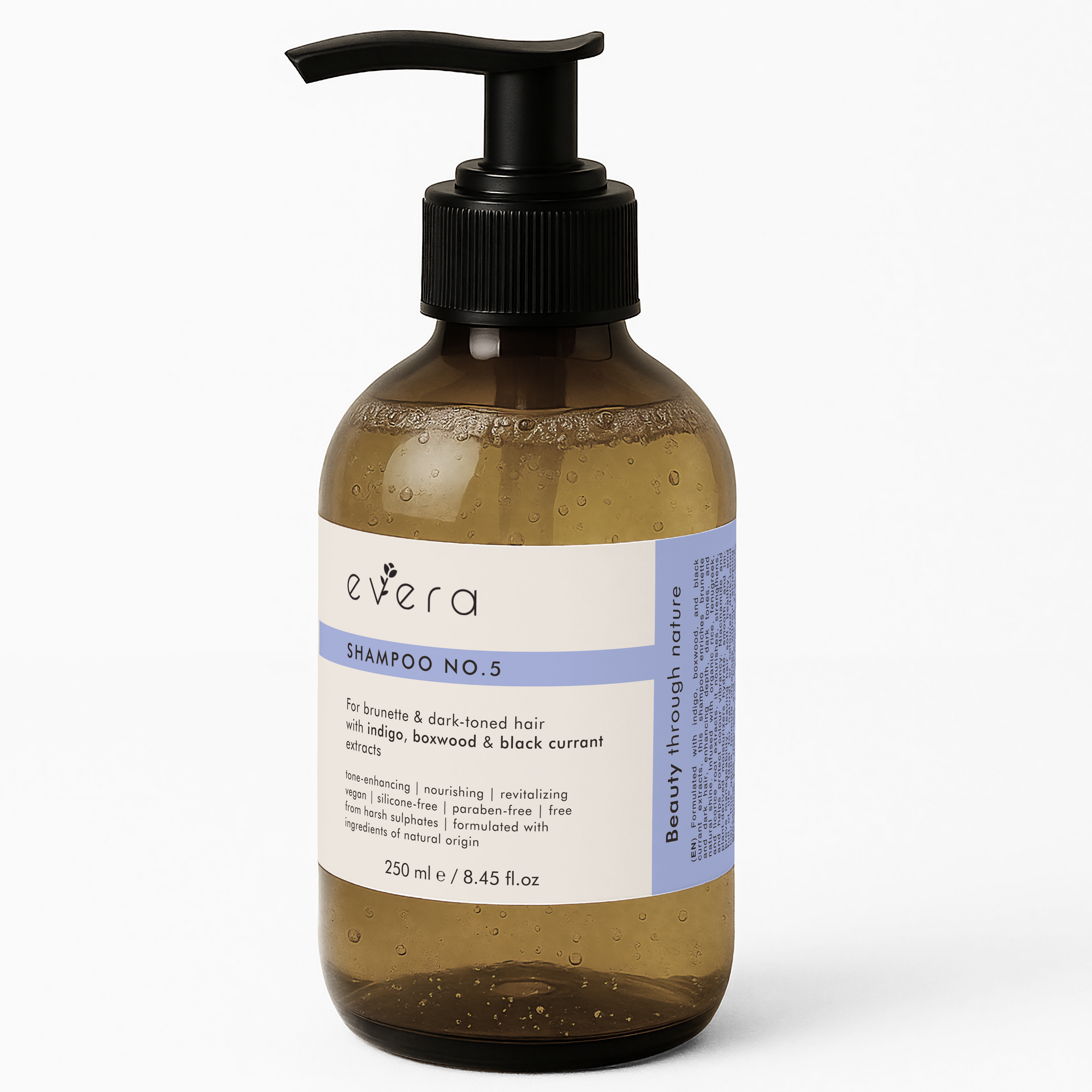 Evera Dark Shampoo No.5 glass bottle – vegan sulfate-free shampoo for brunette and dark-toned hair 