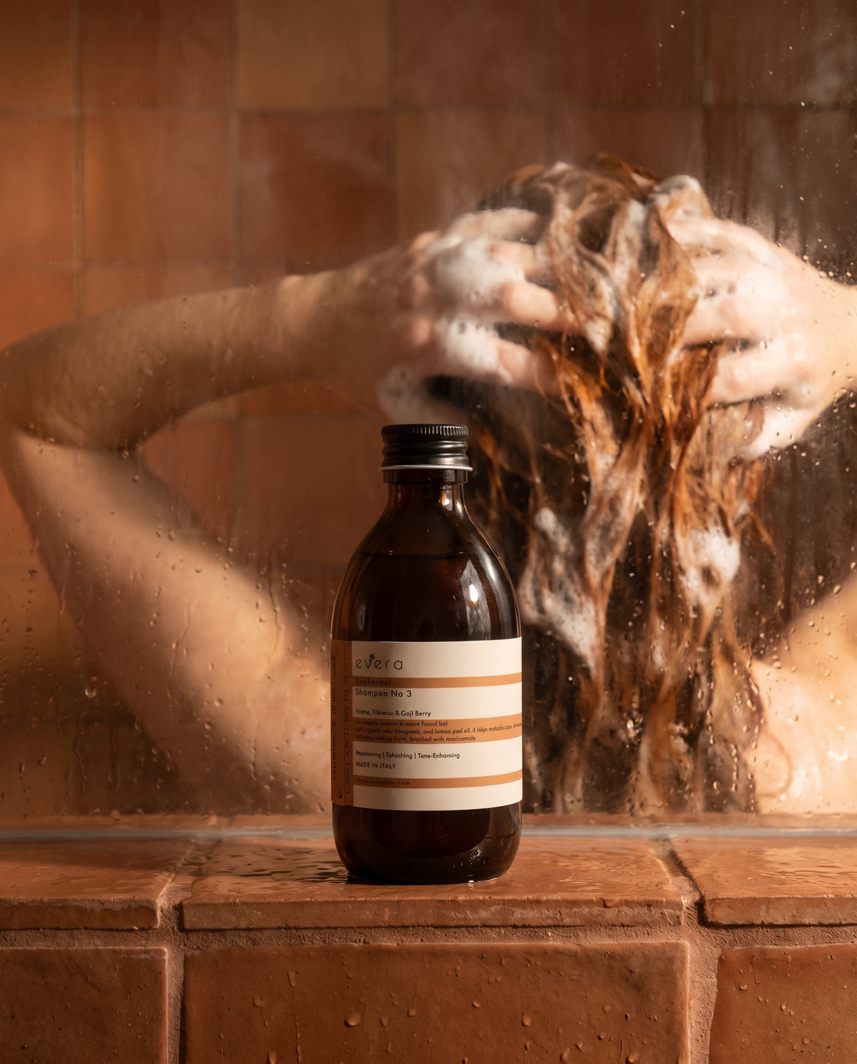 Supherbal Shampoo No.3 — in use in the shower