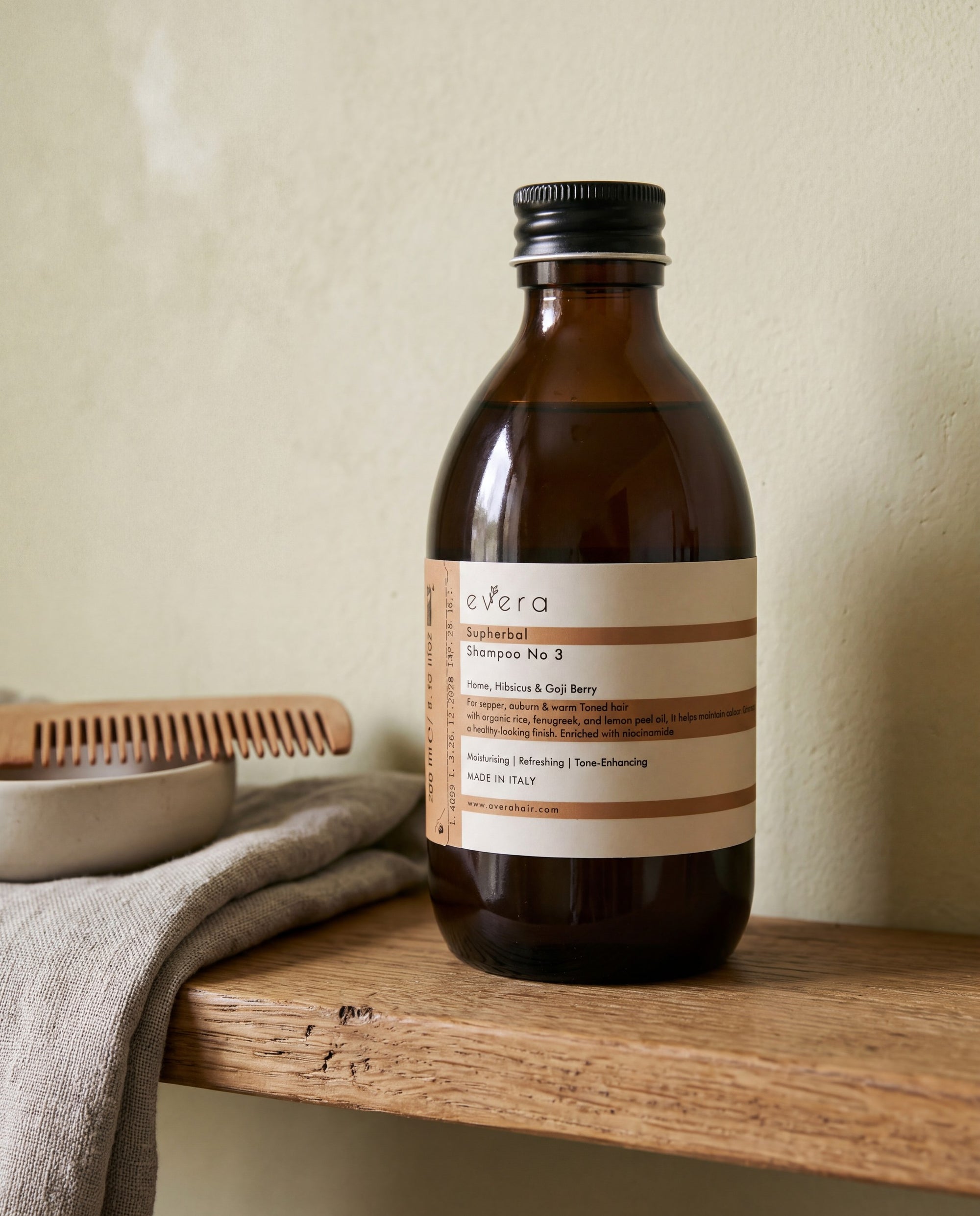 Supherbal Shampoo No.3 — on a shelf, shown to scale