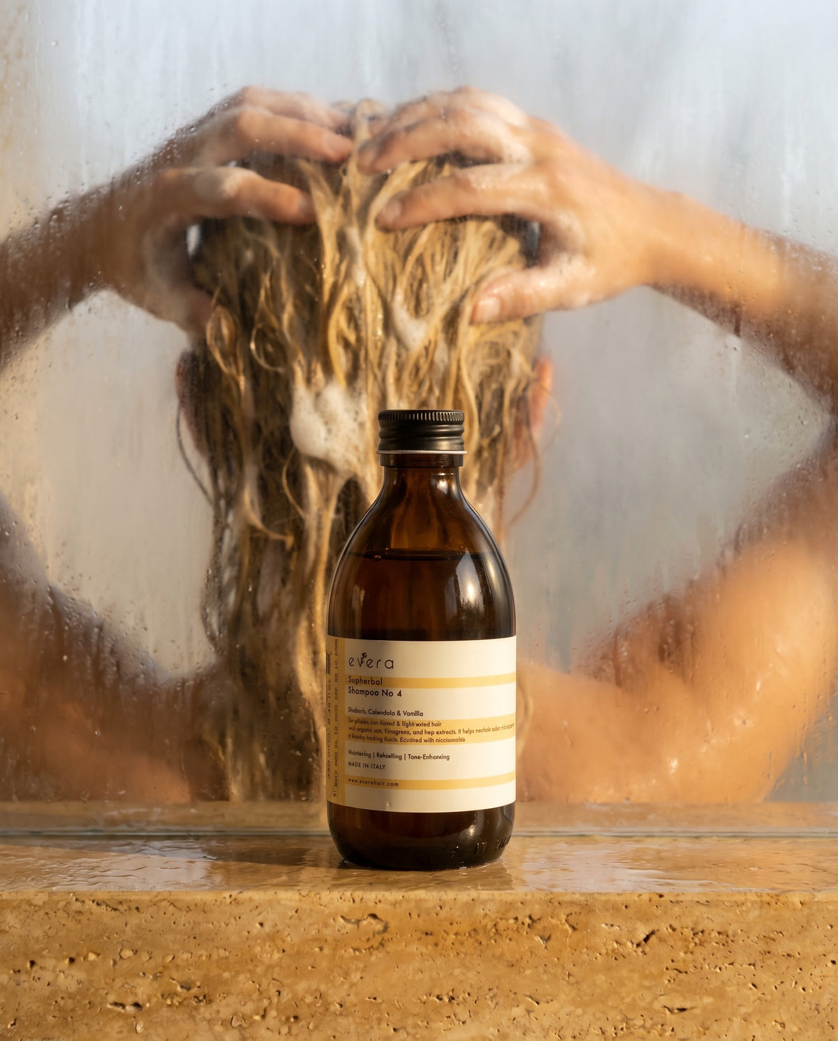 Supherbal Shampoo No.4 — in use in the shower