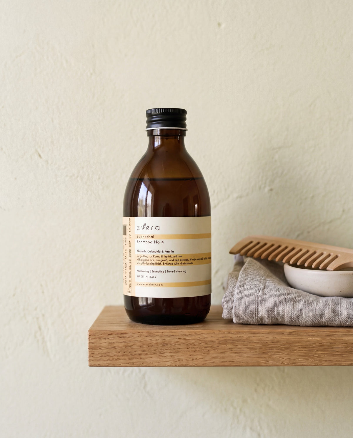 Supherbal Shampoo No.4 — on a shelf, shown to scale