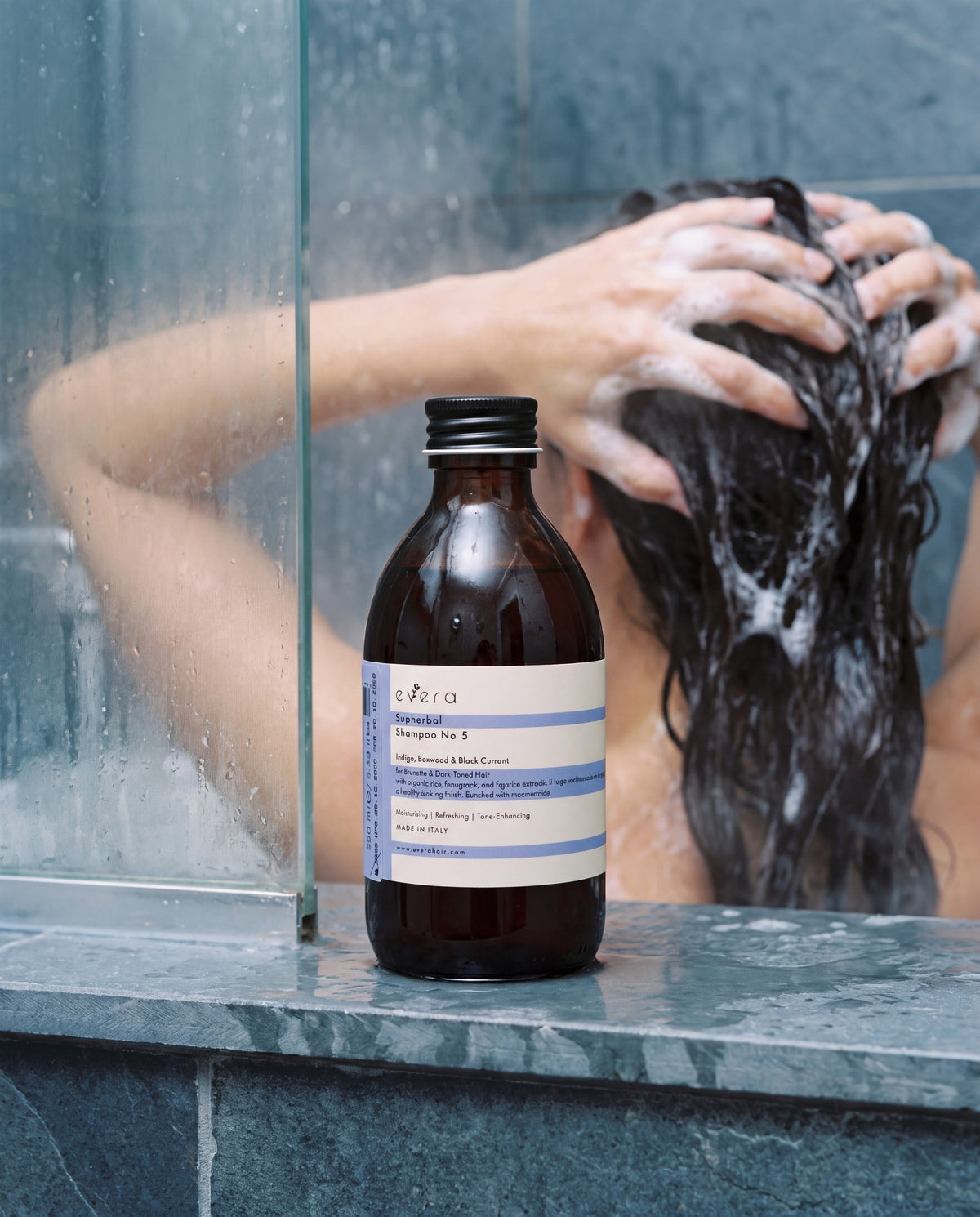 Supherbal Shampoo No.5 — in use in the shower